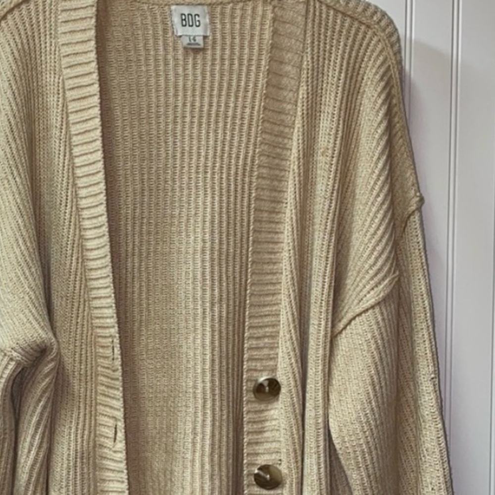 BDG Cream Ribbed Button-Front Women's Cardigan Sweater